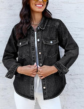 luvamia FleXclusive Denim Jackets for Women Trendy Long Sleeve Distressed Jean Button Down Shirts Jacket Shacket Trucker Jacket