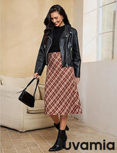 luvamia Plaid Skirts for Women Midi Length High Waisted Trendy A Line Elastic Waist Casual Office Work Fall Skirt