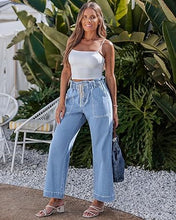 luvamia FleXclusive Wide Leg Jeans for Women Trendy High Waisted Elastic Waist Paperbag Drawstring Stretchy Denim Pants Trouser Jeans