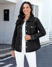 luvamia FleXclusive Denim Jackets for Women Trendy Long Sleeve Distressed Jean Button Down Shirts Jacket Shacket Trucker Jacket