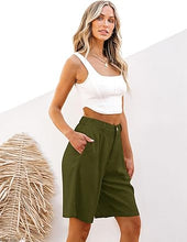 luvamia Bermuda Shorts for Women High Waisted Linen Dressy Casual Pleated Wide Leg Summer Shorts with Elastic Waist