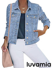 luvamia Women's Basic Button Down Stretch Fitted Long Sleeves Denim Jean Jacket
