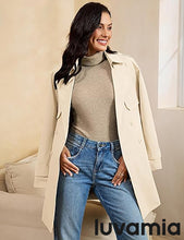 luvamia Trench Coat Women Mid Length Classic Double Breasted Lapel Business Casual Fall Jacket Coats Outerwear with Belt