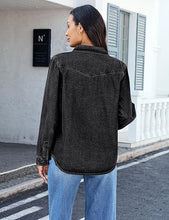luvamia FleXclusive Denim Jackets for Women Trendy Long Sleeve Distressed Jean Button Down Shirts Jacket Shacket Trucker Jacket