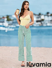luvamia Striped Jeans for Women Wide Leg High Waisted Trendy Patch Pockets Stretchy Denim Pants Casual Trouser Jeans