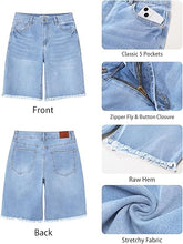 luvamia FleXclusive Jean Bermuda Shorts for Women Trendy Mid Rise Raw Hem Knee Length Stretchy Denim Long Shorts Summer Casual Jorts