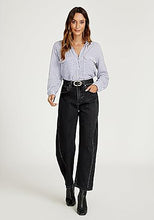 LUVAMIA Women's Barrel Style High Waist Jeans Regular Fit Slight Stretch with pocket