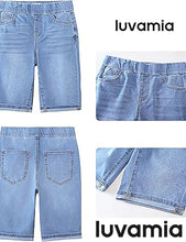 luvamia FleXclusive Bermuda Shorts for Women Jean Pull On Elastic Waist High Waisted Knee Length Fold Hem Stretchy Denim Long Shorts
