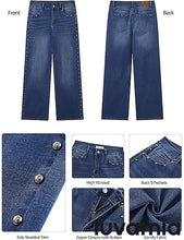 LUVAMIA  Women's High Rise Flare Jeans Washed Denim Trousers Studded Details Retro Style
