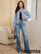 LUVAMIA Casual Western Denim Jacket Women Button Front Long Sleeve Vintage with Functional Pockets