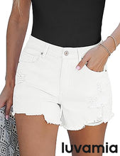 luvamia Jean Shorts for Women High Waisted Stretchy Distressed Denim Shorts Ripped Frayed Raw Hem Summer Casual Shorts