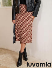 luvamia Plaid Skirts for Women Midi Length High Waisted Trendy A Line Elastic Waist Casual Office Work Fall Skirt