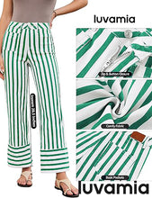 luvamia Striped Jeans for Women Wide Leg High Waisted Trendy Patch Pockets Stretchy Denim Pants Casual Trouser Jeans