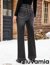 luvamia Flare Jeans for Women Thin Fleece Lined High Waisted Wide Leg Trendy Fall Stretchy Denim Pants Trouser Jeans