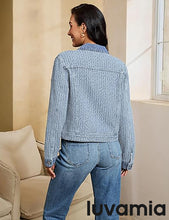 LUVAMIA Casual Western Denim Jacket Women Button Front Long Sleeve Vintage with Functional Pockets