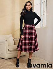 LUVAMIA High Waist A Line Maxi Skirt Women Plaid with Pockets Long Vintage Style Fall Winter