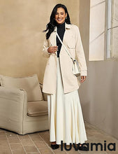 luvamia Trench Coat Women Mid Length Classic Double Breasted Lapel Business Casual Fall Jacket Coats Outerwear with Belt