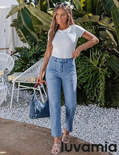 luvamia FleXclusive Women's Jeans High Waisted Straight Leg Tummy Control Stretchy Denim Pants Trendy Patch Pocket Trouser Jeans