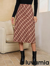 luvamia Plaid Skirts for Women Midi Length High Waisted Trendy A Line Elastic Waist Casual Office Work Fall Skirt