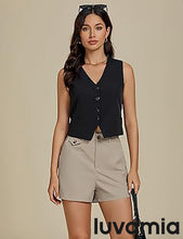 LUVAMIA Women's Shorts High Waist Zipper Closure Elastic Band Waistband Casual Wear Short Pants