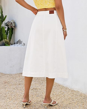 luvamia FleXclusive Jean Skirts for Women Trendy Midi Length A Line Western Casual Button Down Stretchy Denim Skirt with Pockets
