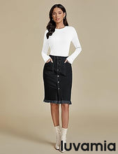 luvamia Women's Casual Mid Rise Button Down Frayed Raw Hem Fit Denim Jean Skirt