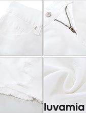 luvamia Jean Shorts for Women High Waisted Stretchy Distressed Denim Shorts Ripped Frayed Raw Hem Summer Casual Shorts