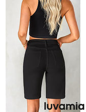 LUVAMIA Denim Bermuda Shorts for Women High Waisted  Stretchy  Straight Leg Jeans