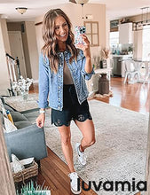 luvamia Women's Basic Button Down Stretch Fitted Long Sleeves Denim Jean Jacket