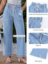 luvamia FleXclusive Wide Leg Jeans for Women Trendy High Waisted Elastic Waist Paperbag Drawstring Stretchy Denim Pants Trouser Jeans