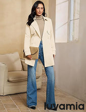 luvamia Trench Coat Women Mid Length Classic Double Breasted Lapel Business Casual Fall Jacket Coats Outerwear with Belt