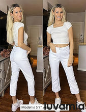 luvamia Capri Jeans for Women High Waisted Slim Straight Stretchy Denim Capris Pants Welt Pockets Casual Cropped Jeans