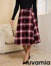 LUVAMIA High Waist A Line Maxi Skirt Women Plaid with Pockets Long Vintage Style Fall Winter