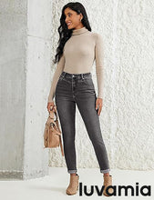 luvamia Skinny Jeans for Women Thin Fleece Lined High Waisted Front Yoke Fall Thermal Stretchy Denim Pants Warm Jeggings