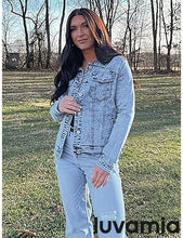 luvamia Women's Basic Button Down Stretch Fitted Long Sleeves Denim Jean Jacket