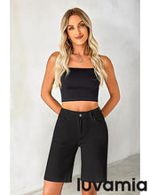 LUVAMIA Denim Bermuda Shorts for Women High Waisted  Stretchy  Straight Leg Jeans