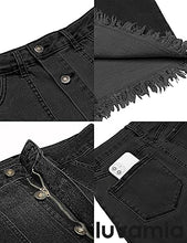 luvamia Women's Casual Mid Rise Button Down Frayed Raw Hem Fit Denim Jean Skirt