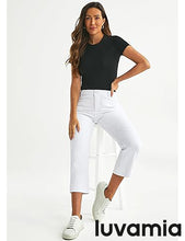 luvamia Capri Jeans for Women High Waisted Slim Straight Stretchy Denim Capris Pants Welt Pockets Casual Cropped Jeans