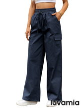 GRAPENT Womens Cargo Pants Wide Leg Baggy High Rise Pull On Elastic Waist Stretch Loose Pants with Pocket 90s Outfit Y2K