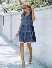 luvamia Women's Casual Summer Lapel Sleeveless Button Down Short Denim Jean Dress