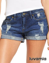 luvamia Women's Ripped Denim Jean Shorts High Waisted Stretchy Folded Hem Short Jeans