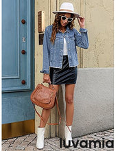 luvamia Women's Basic Button Down Stretch Fitted Long Sleeves Denim Jean Jacket