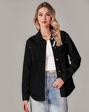 LUVAMIA Denim Jackets for Women Trendy Long Sleeve Button Down Shirt Jacket with Pocket