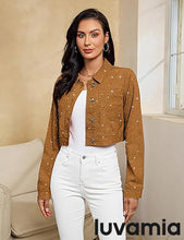 luvamia Cropped Jean Jacket Women Trendy Rhinestone Embellished Going Out Party Short Stretchy Trucker Denim Jackets