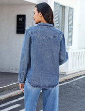 luvamia FleXclusive Denim Jackets for Women Trendy Long Sleeve Distressed Jean Button Down Shirts Jacket Shacket Trucker Jacket