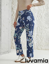 luvamia Straight Leg Jeans for Women Floral Printed High Waisted Trendy Cute Vintage Stretchy Denim Pants Boho Jeans