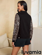 luvamia Sequin Jackets Women Jean Long Sleeves Trendy Sparkly Night Out Party Concert Stretchy Denim Jacket with Pockets