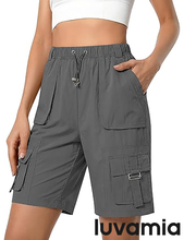 luvamia Hiking Shorts for Women Bermuda Knee Length Cargo Pull On Quick Dry Elastic Waist Sport 9'' Inseam Long Shorts