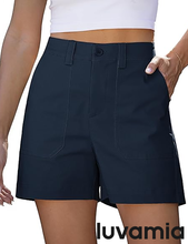 luvamia Summer Shorts for Women High Waisted Dressy Causal Cotton Chino Elastic Waist 5 Inch Inseam Mid Thigh Shorts