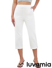 luvamia Womens Capri Jeans Pull On Jeans for Women Trendy Stretch Denim High Rise Elastic Waist Straight Leg Capri Pants
